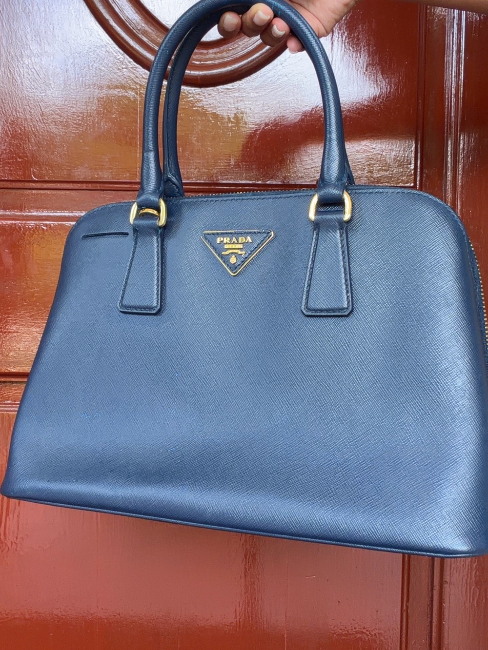 Prada BL0937 Blue Saffiano Leather 2-Way Top Handle Shoulder Bag - Picture 11 of 11